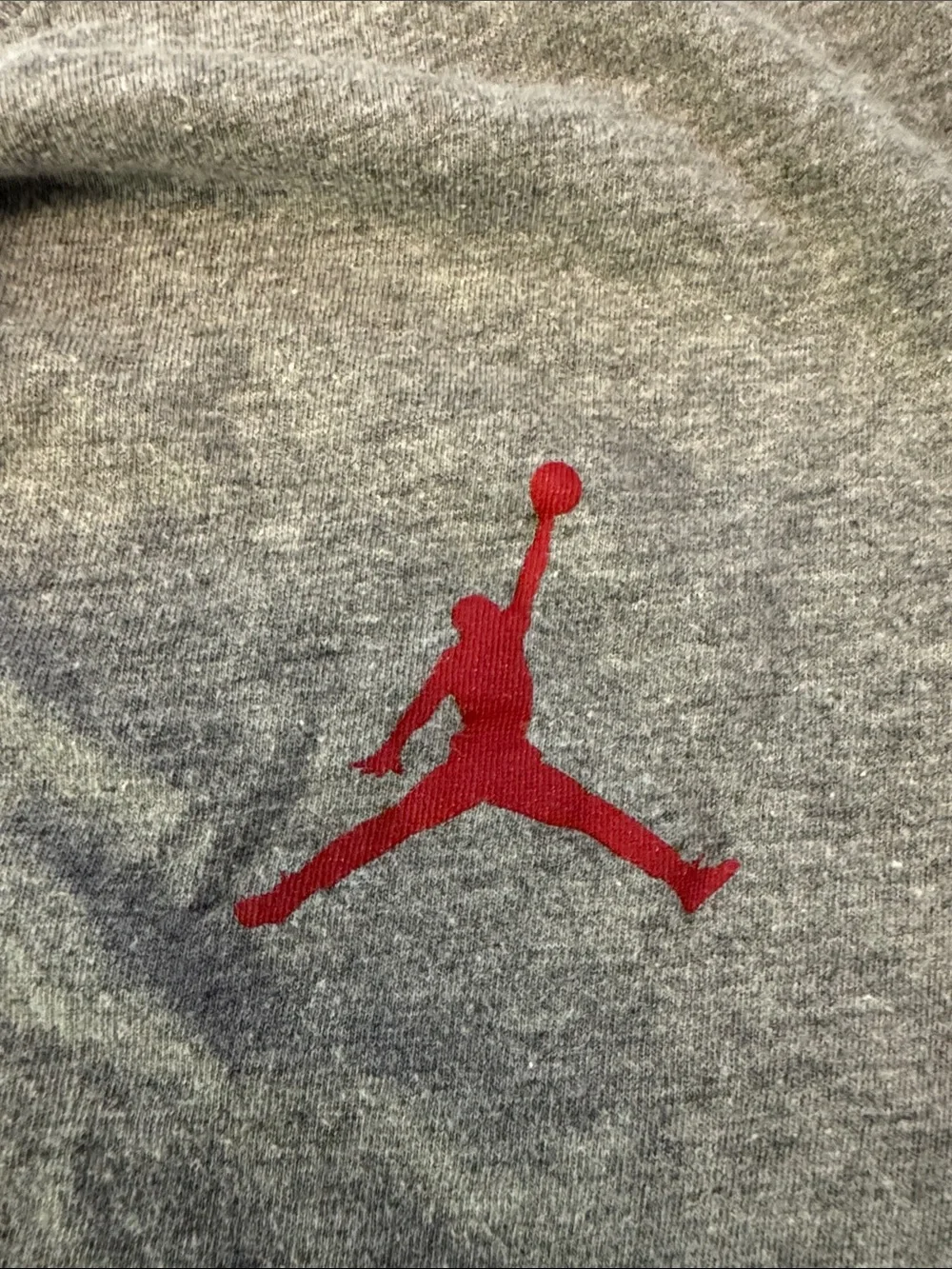 Jordan Men’s Gray Short-Sleeve Tee with Red Jumpman Chest Logo - Size S